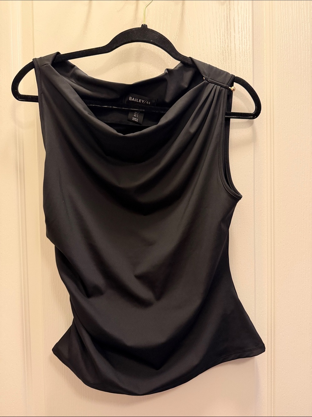 Bailey 44 Black Satin Draped Cowl Neck Tank